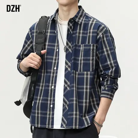 男士免烫格子衬衫男长袖高级感纯棉衬衣外套春秋休闲男装2023新款商品大图