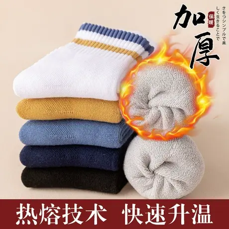 毛圈袜男士条纹短绒中筒袜冬季纯棉吸汗加绒加厚热熔保暖抗寒男袜商品大图