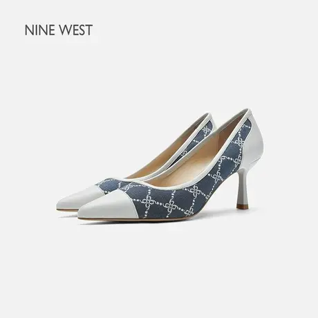 Nine West/玖熙高跟鞋女2025夏季新款老钱风尖头细跟拼接复古单鞋图片