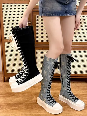 骑士靴女2023秋冬新款不过膝长筒靴小个子显腿长马丁靴西部牛仔靴图片