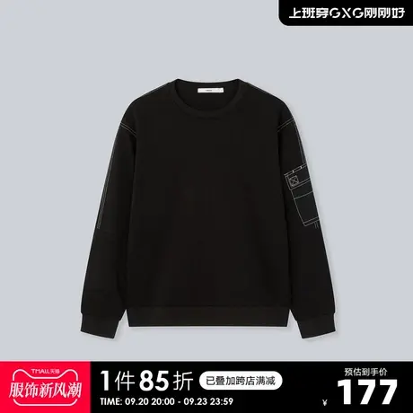 YATLAS亚锐男装2020冬季商场同款黑色圆领卫衣男潮商品大图