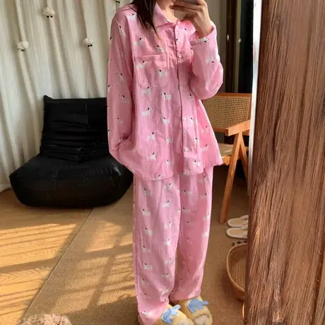上新！A类全棉双层纱布娃娃领睡衣套装可爱少女舒适家居服可外穿商品大图