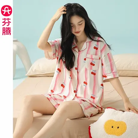 芬腾睡衣女款夏季新款纯棉短袖套装可爱休闲甜美可外穿抗菌家居服商品大图