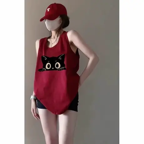 纯棉吊带坎肩背心无袖t恤女2024夏设计感小众外穿篮球服挂脖上衣图片