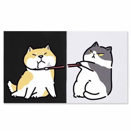 猫咪柴犬狗宽松款情侣短袖 不一样的情侣装夏季柴犬蓝白猫T恤ab款图片