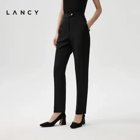 LANCY/朗姿2024春季新款气质修身直筒萝卜裤女高腰垂感休闲黑裤子商品大图