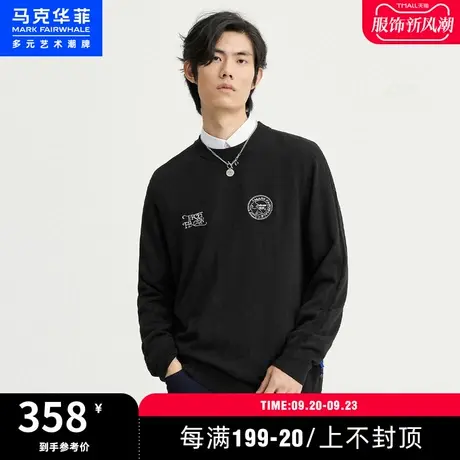 马克华菲字母鲸鱼图案圆领长袖针织衫男2023春季新款都市休闲舒适图片