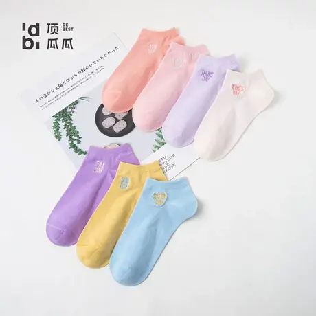 顶瓜瓜女士春夏季船袜舒适运动棉袜简约糖果色字母印花棉质袜子商品大图