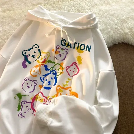 纯棉卫衣初秋加绒2021新款韩版宽松大码女装复古加厚炸街长袖上衣商品大图