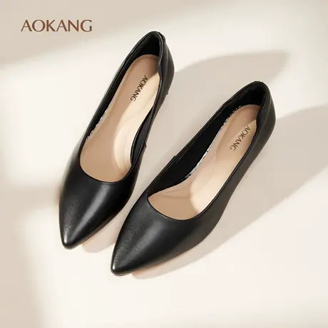 奥康 女鞋2026春季通勤小皮鞋浅口粗跟单鞋尖头高跟职业面试鞋L图片
