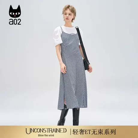 a02【ET自然系列】假两件吊带裙千鸟格连衣裙夏女装2025新款裙子商品大图