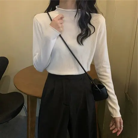 2023新款秋冬季设计感小众外穿内搭针织打底衫女士爆款半高领毛衣图片