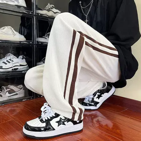 运动休闲裤子男士2023新款春秋季高街美式直筒长裤宽松垂感卫裤厚图片