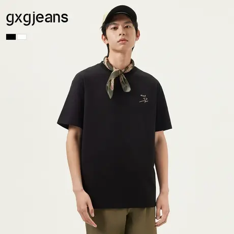 gxg.jeans男装 25年夏季新款圆领简约趣味刺绣短袖宽松T恤短袖男图片