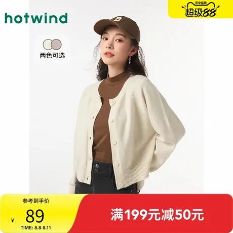 热风2024年春季新款女士气质基础复古潮流时尚甜美款圆领针织开衫商品大图