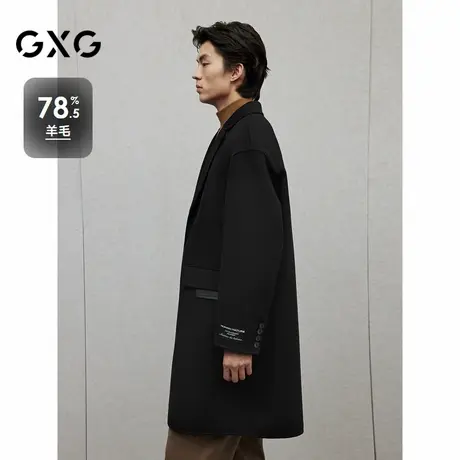 【X】GXG男装黑色织唛点缀简约通勤长款羊毛大衣外套24冬季品1商品大图