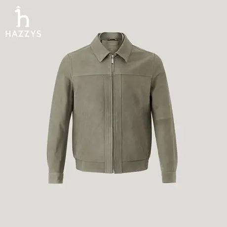 【商场同款】HAZZYS哈吉斯2025秋季新品男装翻领休闲皮衣外套商品大图