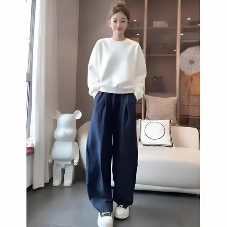 慵懒休闲白色宽松长袖卫衣打底衫女欧货爆款小个子短款简约上衣潮商品大图