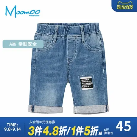 美特斯邦威童装男童中短裤儿童春秋皮筋腰带牛仔五分裤商品大图