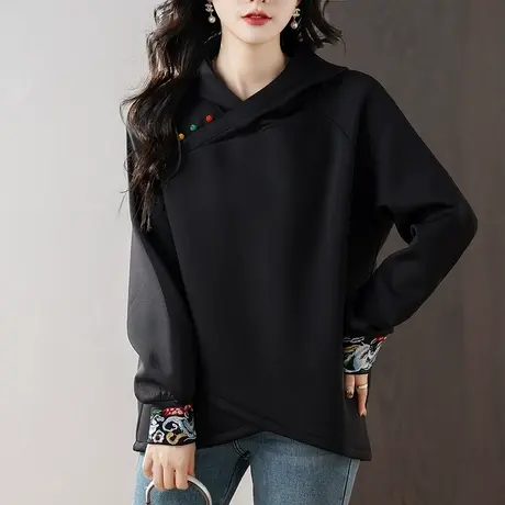 连帽衫卫衣女春秋季新款宽松加肥加大码女装胖MM洋气复古显瘦上衣商品大图