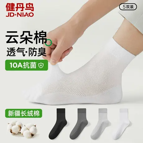健丹鸟袜子男士薄款中筒袜运动防臭吸汗网眼透气抗菌商务白色棉袜商品大图