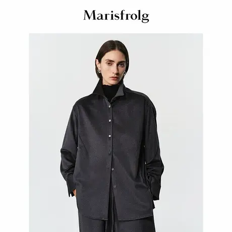 Marisfrolg玛丝菲尔2025冬新款箱型宽松丝羊毛衬衫毛呢保暖衬衣商品大图