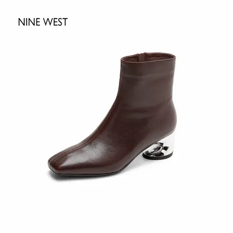 奥莱专供Nine West/玖熙法式复古方头粗跟时装靴高跟短靴气质女靴图片