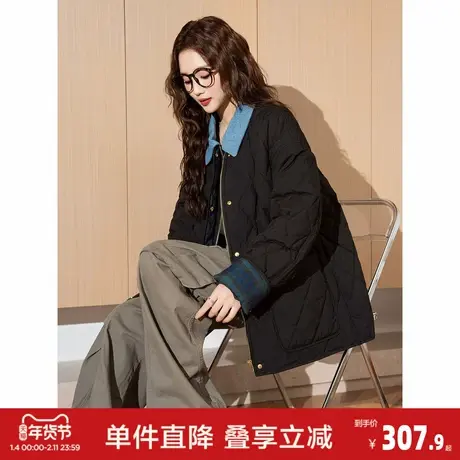 唐狮2026秋冬季女羽绒服菱格翻领时尚羽绒外套拼接小众设计感冬装商品大图