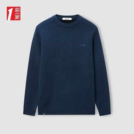 海一家保暖加绒套头衫2023冬季新款舒适圆领字母绣花长袖针织衫男商品大图