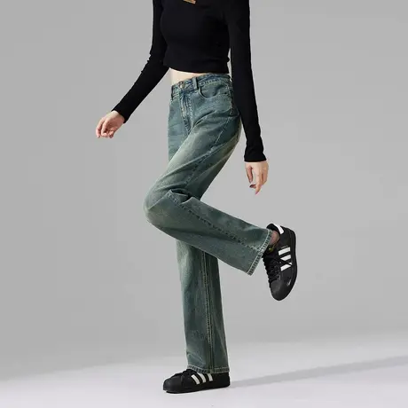 唐狮春秋季新款牛仔裤女修身小直筒水洗复古窄版显瘦长裤女TD商品大图