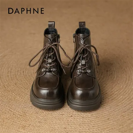 达芙妮棕色短靴女2025冬季新款小个子增高加绒马丁靴爆款厚底靴子商品大图