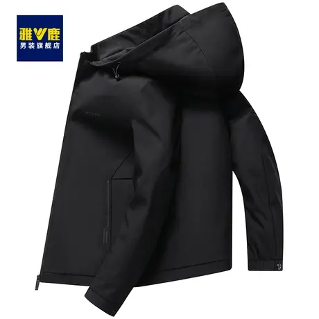 外套男春秋季新款连帽工装短款中年男士纯色长袖上衣爸爸春装夹克商品大图