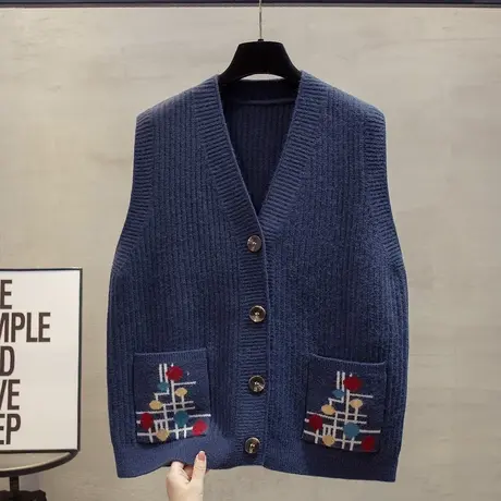 v领针织开衫马甲背心女2023秋装新款宽松外穿马夹叠穿毛衣坎肩潮图片