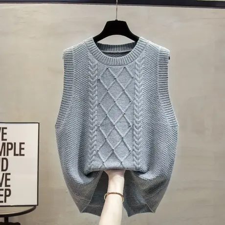 钉珠圆领针织马甲背心女2023秋装新款宽松外穿马夹叠穿毛衣坎肩潮图片