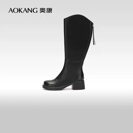 【门店发货】奥康女鞋 冬季新款圆头小个子厚底长筒靴骑士靴商品大图