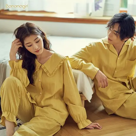 Bananagirl春秋睡衣女长袖纯棉日系情侣睡衣家居服开衫全棉男套装商品大图