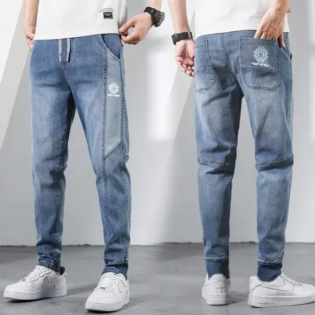 牛仔裤男士潮牌宽松韩版潮流运动修身小脚2022年新款夏季长裤子男商品大图