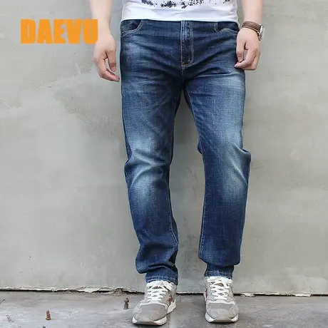 新款潮胖特大号弹力修身韩版小脚加肥加大码男士牛仔长裤商品大图