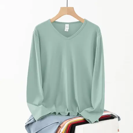 莫代尔棉长袖t恤男装V领纯色打底衫秋季小衫内搭薄款秋衣潮流百搭商品大图