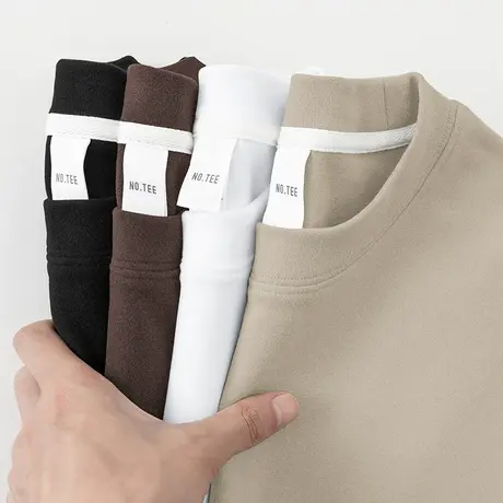 300g重磅双面德绒t恤男长袖圆领秋冬内搭打底衫潮流加绒保暖秋衣商品大图