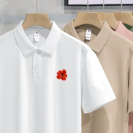 翻领保罗polo衫冰丝凉感短袖t恤男夏季潮流白色有领半袖带领体恤商品大图