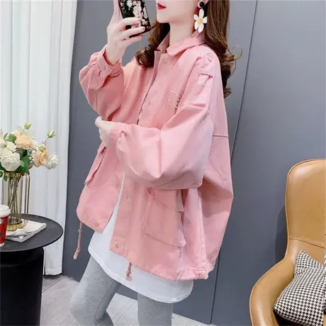 粉色工装牛仔外套女春秋2023新款宽松慵懒风洋气休闲百搭夹克上衣商品大图