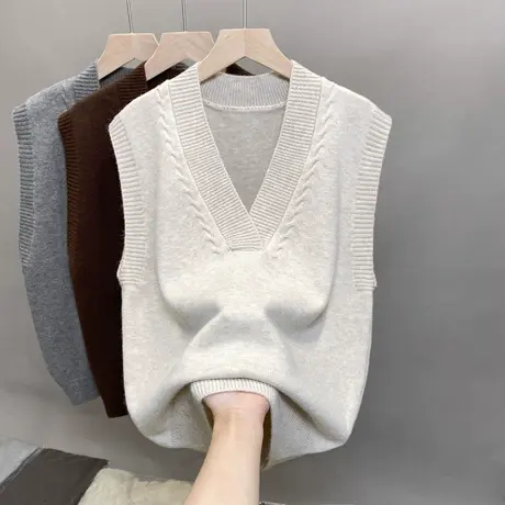 2024春秋款叠穿新款宽松针织马甲女背心韩版百搭外穿无袖毛衣女商品大图