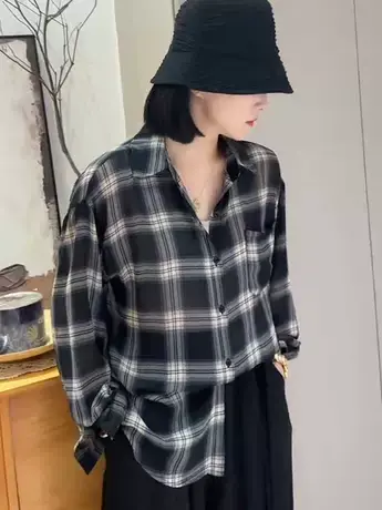 防晒格子衬衫女2023夏季新款韩版贴标休闲格纹Polo领防晒衣外套女商品大图