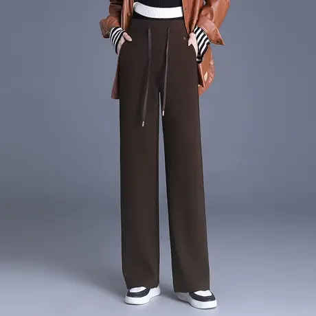 毛呢窄版阔腿裤女秋冬2023新款高腰垂感显瘦直筒裤通勤休闲长裤厚商品大图