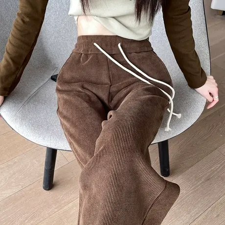 灯芯绒阔腿裤女秋冬2024新款欧棉绒高腰宽松显瘦拖地雪尼尔直筒裤商品大图