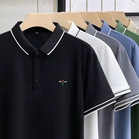 新款蜜蜂刺绣翻领短袖t恤男士夏季POLO衫商务休闲男潮流半袖上衣图片