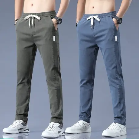 夏季薄款休闲长裤男士直筒宽松紧腰2024秋款男装工装上班通勤男裤商品大图