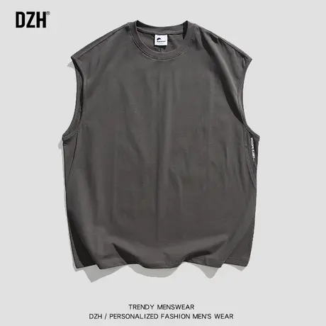 男士美式背心男夏潮牌纯色宽松嘻哈坎肩纯棉运动外穿无袖t恤男款商品大图