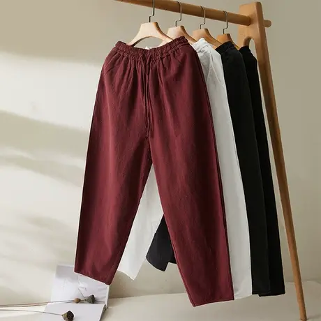 男裤秋款2023新款阔腿裤休闲裤男宽松哈伦裤棉麻裤苎麻中国风男裤图片